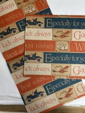 Vintage Wrapping Paper Gift Wrap Best Wishes Good Luck Plane Car Boat Old Look
