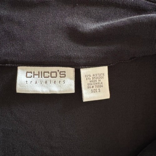 Chico’s Travelers Black Casual Stretch Button Up Top Short Sleeve XL Resortwear - Picture 5 of 8