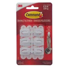 3M COMMAND 6Pk White Mini Hooks FREE SHIPPING 3.83 per strip