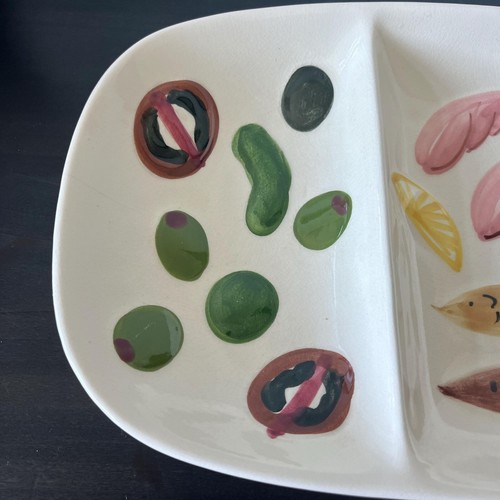 MCM 1959 Divided Appetizer Platter Los Angeles Potteries Hand Painted - Picture 4 of 6