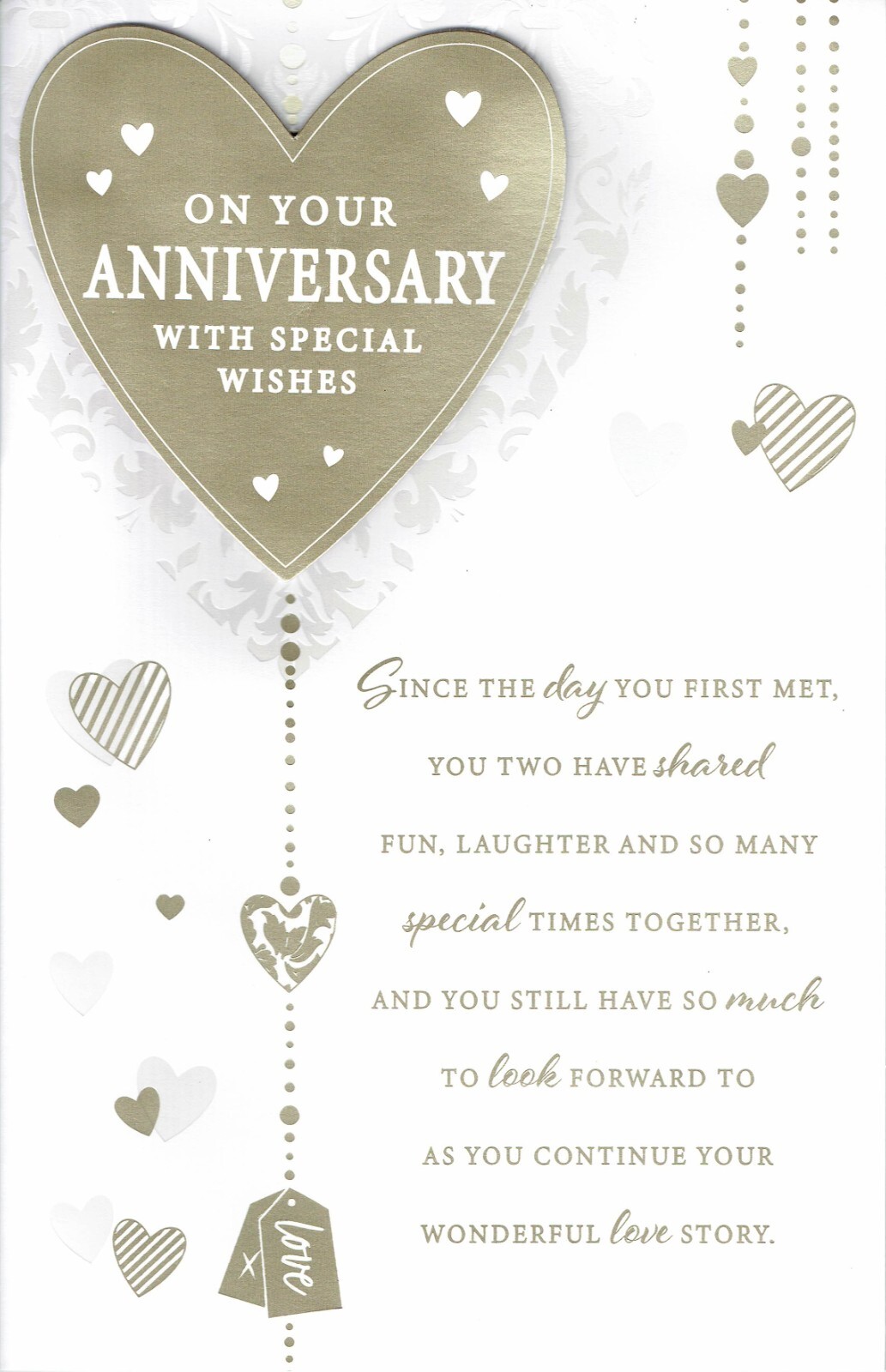 ON YOUR ANNIVERSARY Card EX-LARGE - With 8 PAGE INSERT Lovely Words Heart Design