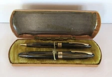 Sheaffer 1000 Fountain Pen & 400 Pencil Set, White Dot, 14k Nib, Striated Gold