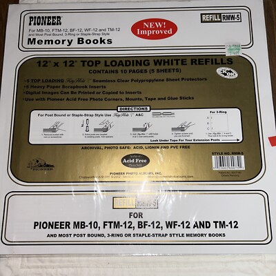 4 Packs Pioneer 12x12 Top Load Scrapbook White Memory Book Refill 10 Pages RMW-5
