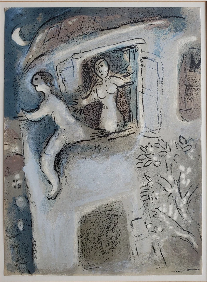 Grafik Print Lithografie Marc Chagall Lovers Liebespaar 50er - Bild 2 von 4