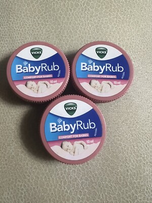 3 x Vicks BabyRub Dampf Verstopfung Erkältung Kopfschmerzlinderung Menthol Taschenformat