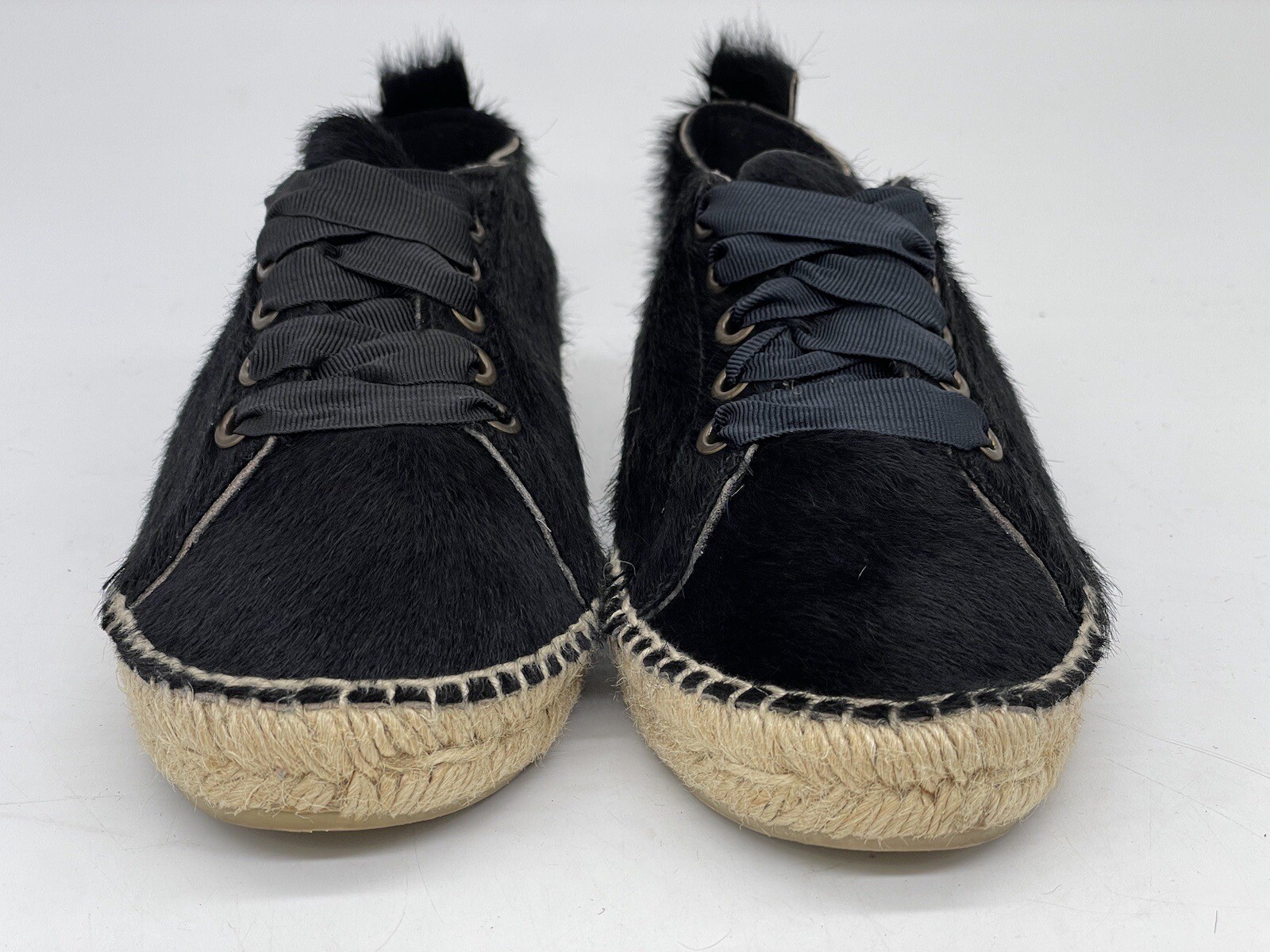Sneaker piatte Manebi Espadrille capelli di pony neri in pelle con lacci taglia 36 6 US