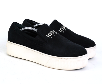 Kenzo Paris Black Suede Platform Slip-On Sneakers Women's Size UK6