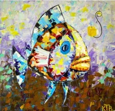 Original Oil Canvas Painting "CHEESE AS FISHING BAIT" Art by Ukrainian Artist