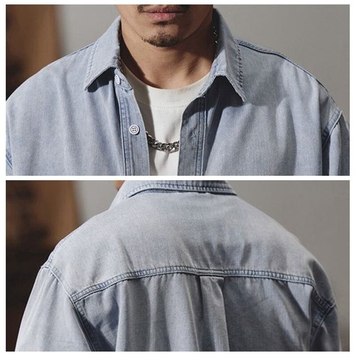 Herren Freizeit Arbeit Jeanshemd Langarm Button Down Hemden Regular Fit Tops - Bild 6 von 12