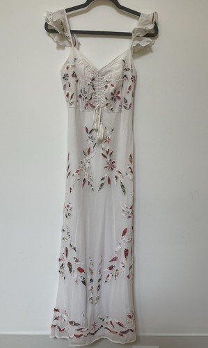 Anthropologie Farm Rio Quintana Maxikleid weiß bestickt Blumen 2 passt ~ 0-2 - Bild 9 von 15