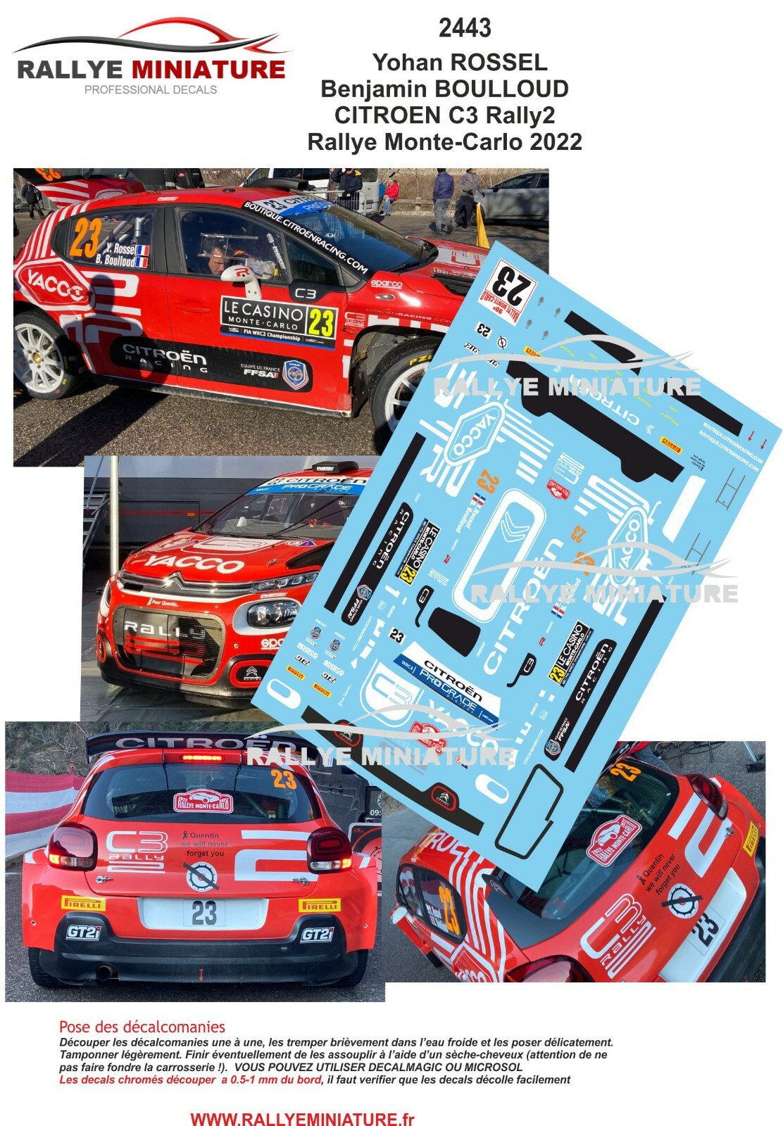 Planche De Décalcomanies 1/43 Pour Citroën C3 Rossel - Rallye Mont Blanc 2019 - Neuf