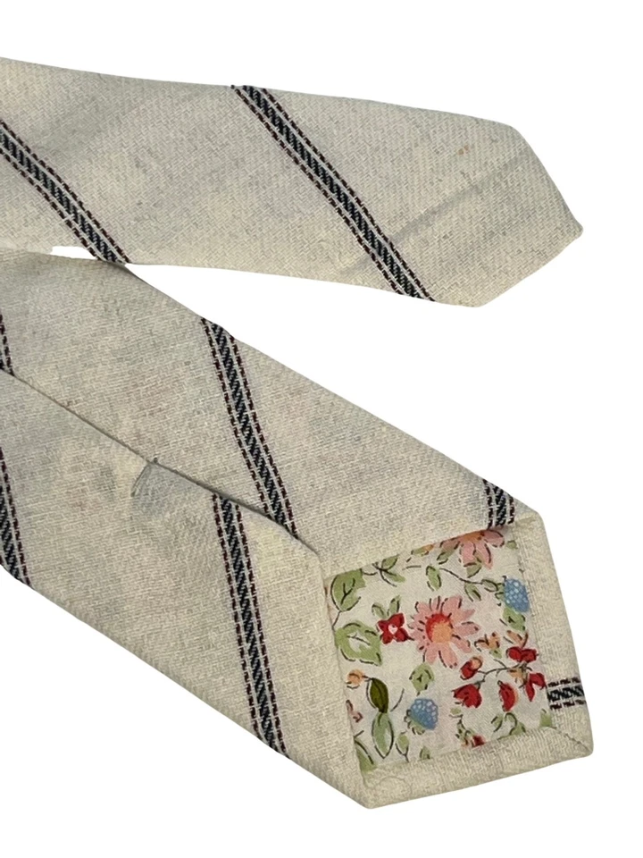 Cravatta Classica Da Uomo In Cotone Crema Avorio Con Strisce Frederick Thomas - Immagine 4 di 4