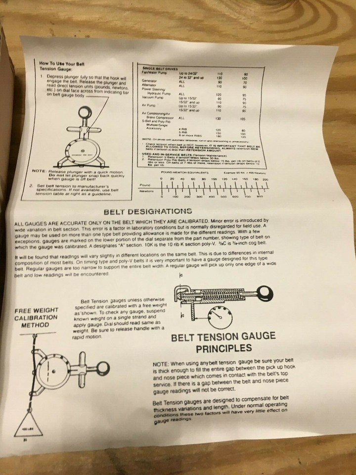 Belt Tension Gauge Tool DRAF Made in USA Compare to J23600B OTC 6673
