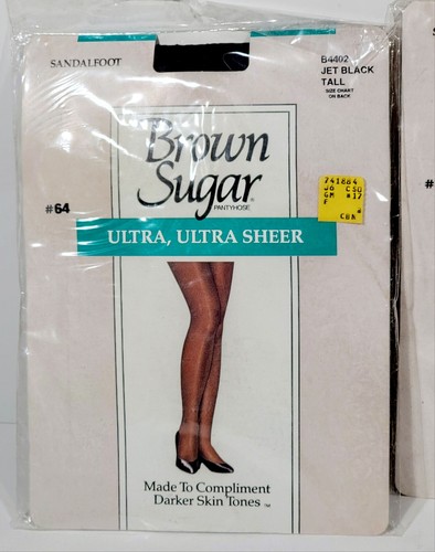 2 Vintage Brown Sugar Ultra, Ultra Sheer Pantyhose B4402 Jet Black Tall - Picture 4 of 8