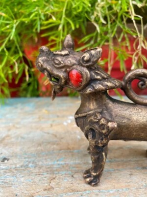 Vintage Original Old Brass Stone Made Tibetan Qillin Sculpture | eBay
