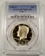 1981-S 50c PCGS PR70DCAM KENNEDY HALF DOLLAR TYPE 1 CLAD PROOF DEEP CAMEO PR 70