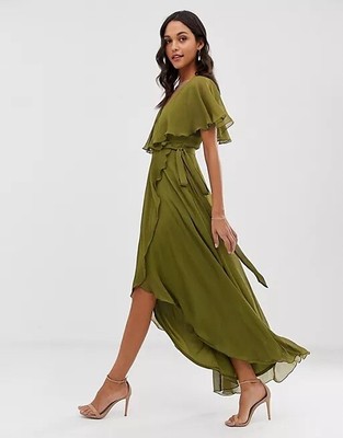 cape back dipped hem midi dress ASOS Design Maternity cape back dipped hem midi dress in metallic stripe-Purple