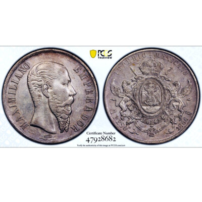 Mexico 1 peso Maximilian Maximiliano I KM-388.1 XF Detail PCGS