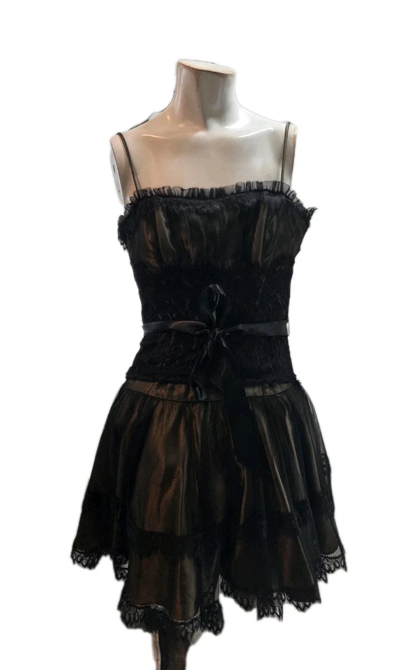 Vestido para mujer Jessica McClintock 4 negro encaje con volantes corsé vintage fiesta Foto 2 de 4