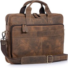 Leather briefcase 18 Inch Laptop Messenger Bags for Men and Women Best Office...