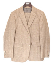 Hackett Mens Suit Plain Wool linen Beige Brown 40R (Ex display)