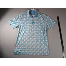 Bogey Bros Golf Co Mens Large Polo Shirt Blue Tequila Bottle Lime Print Stretch