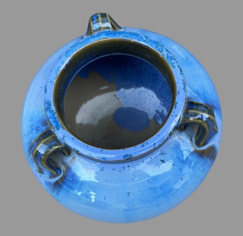Vintage Fulper 3 Handled Bulbous Blue 6.25" Art Pottery Vase - Picture 2 of 14