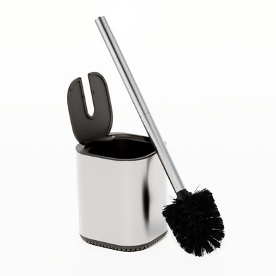 Toilet Brush with Automatic Lid and Stainless Steel Handle, Compact Bathroom Cle