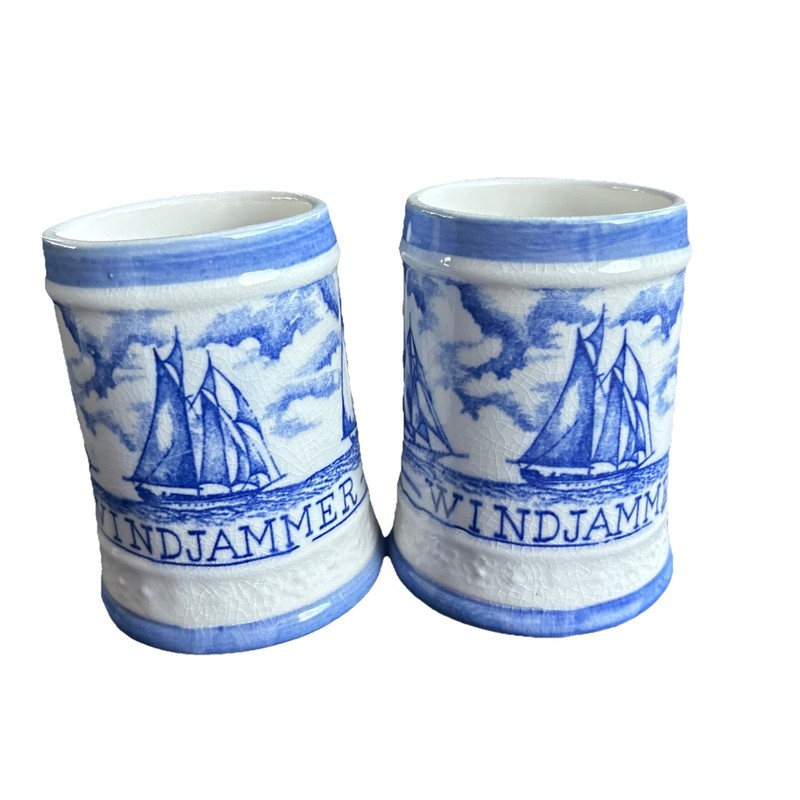 Vintage Windjammer Tall Ship Naked Mermaid Mug Set of 2