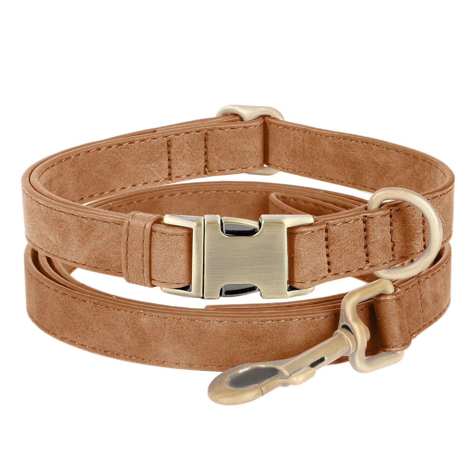 Genuine Leather Dog Collar - Adjustable Pet Collar with Quick Release Metal B...