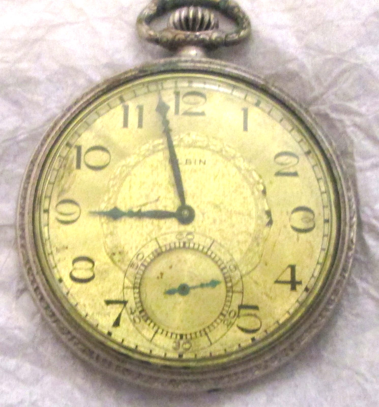 1924 Elgin Open Face Jeweled Pocket Watch in Keystone Silveroid Case, 100+ Years