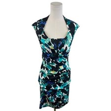 JAX Women's Dress Black Blue Green Floral Ruched Cocktail Party Siz 8