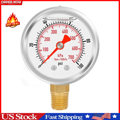 #ad 0 100 PSI kPa Water Pressure Gauge Glycerin Filledpsi Gauge $13.99