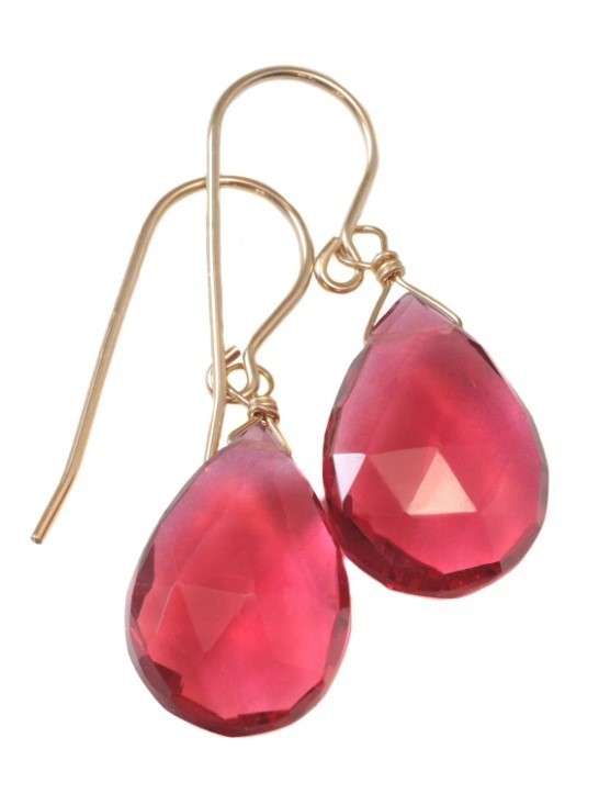 Hot Pink Earring, Sapphire Teardrop Drop Sterling Silver 14k Gold Filled Earring