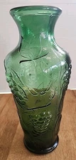 Empoli Italian Green Glass Vase Grape Apple Pear Design 12-1/2" Tall