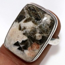 Natural Garnet In Limestone 925 Silver Plated Ring US 10 Ethnic Gift Trendy GW