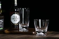 Tajima Glass Edo Glass Mt. Fuji Rocks Glass in Wooden Box Clear No Surface