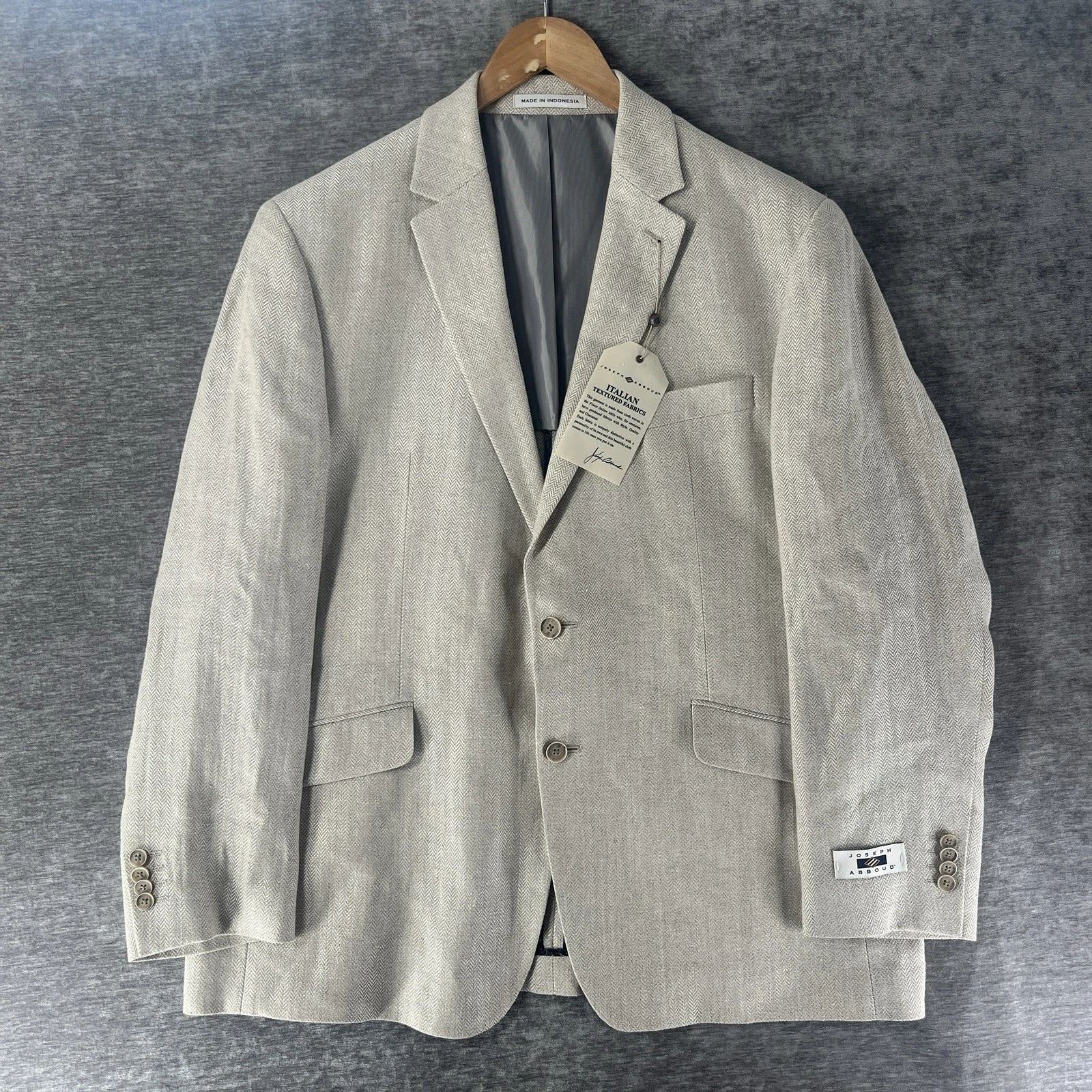 Joseph Abboud 100% Linen Herringbone Sport Coat Blazer Beige Men's Size 46R NEW