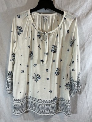 Sonoma Women s NWT XXL White & Blue Floral Print V-Neck Blouse