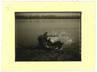 Genuine Photo 306.ID inflatable boat on the Scheldt in Temse near Antwerp Belgium 1941