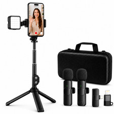 Kit de vlogging trípode palo selfie para teléfono con micrófono luz LED teléfono y soporte GoPro