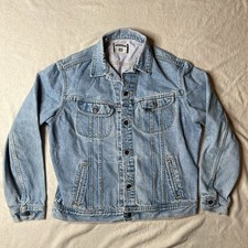 Vintage 90s Lee Blue Denim Trucker Rider Jacket Long Sleeve Size Large Sz L