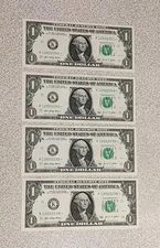 $1 Dollar Star Notes Lot of 4 Consecutive Serial Numbers Crisp Unc. Cool Factor
