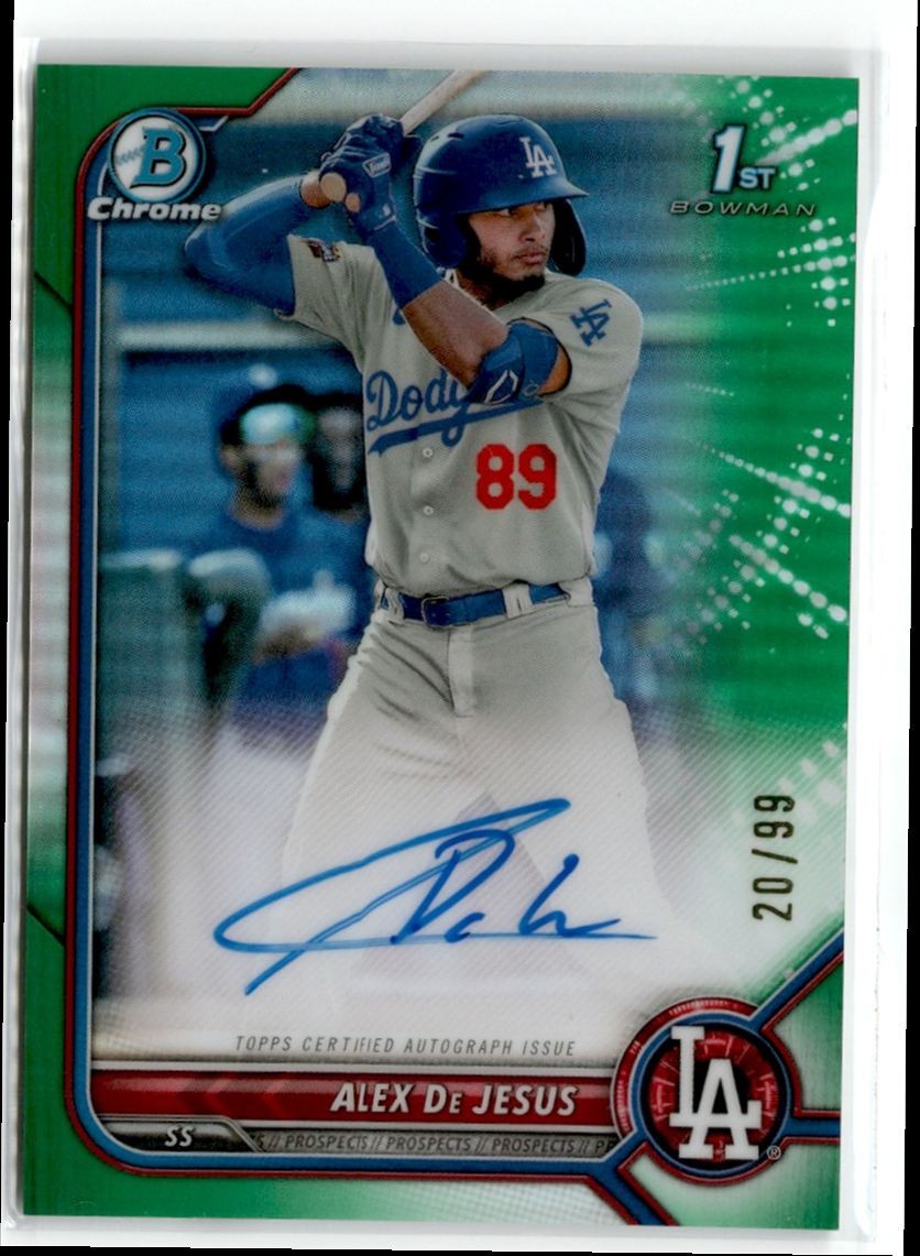2022 BOWMAN CHROME GREEN REFRACTOR ALEX DE JESUS AUTO /99 DODGERS #CPA-AD