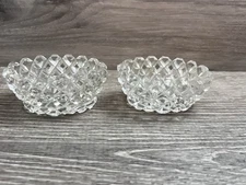 Crystal Salt Cellars Clear Cut Glass 3” Set Of 2 Vintage