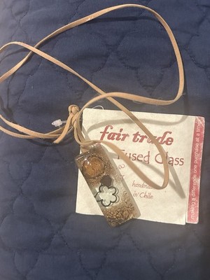 Hand Crafted   Fused Glass  Pendant Necklace W/ Leather. Made In Chile