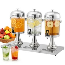 6.6 Gal Triple Head Beverage Drink Dispenser with Ice Core, Stainless Steel