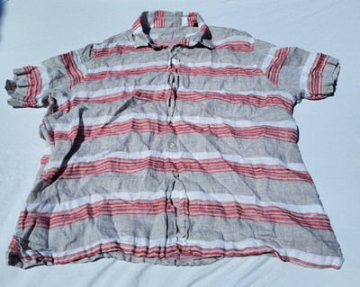 Tasso Elba Shirt Men's XXL Gray Red Striped Linen Short Sleeve Button Down