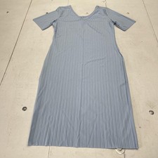 Striped T-Shirt Dress Womens M Blue V Neck Short Sleeve Knee Length Casual