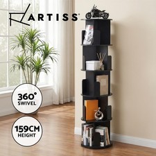Artiss 5 Tiers Bookshelf Swivel Bookcase Display Shelves Stand Round Black